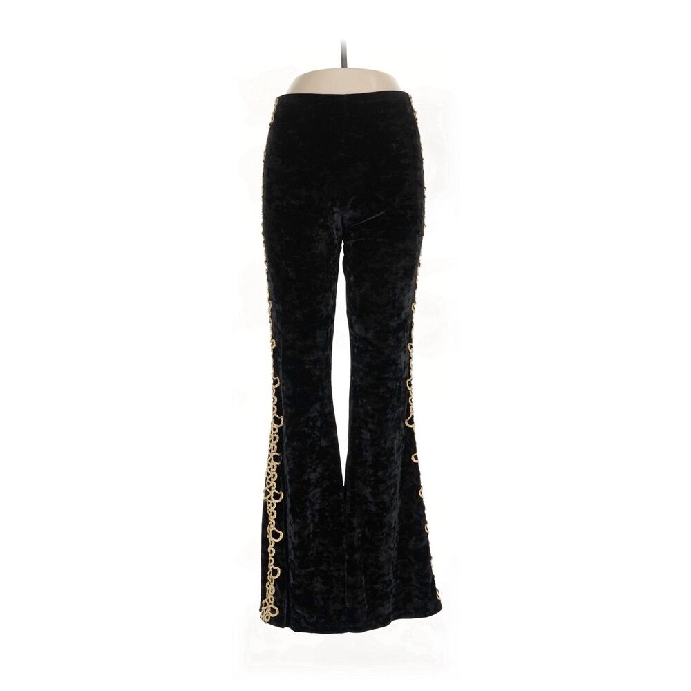 Miracle Eye Handmade Hippie Black Velvet Gold Embroidery Flare Pants L
